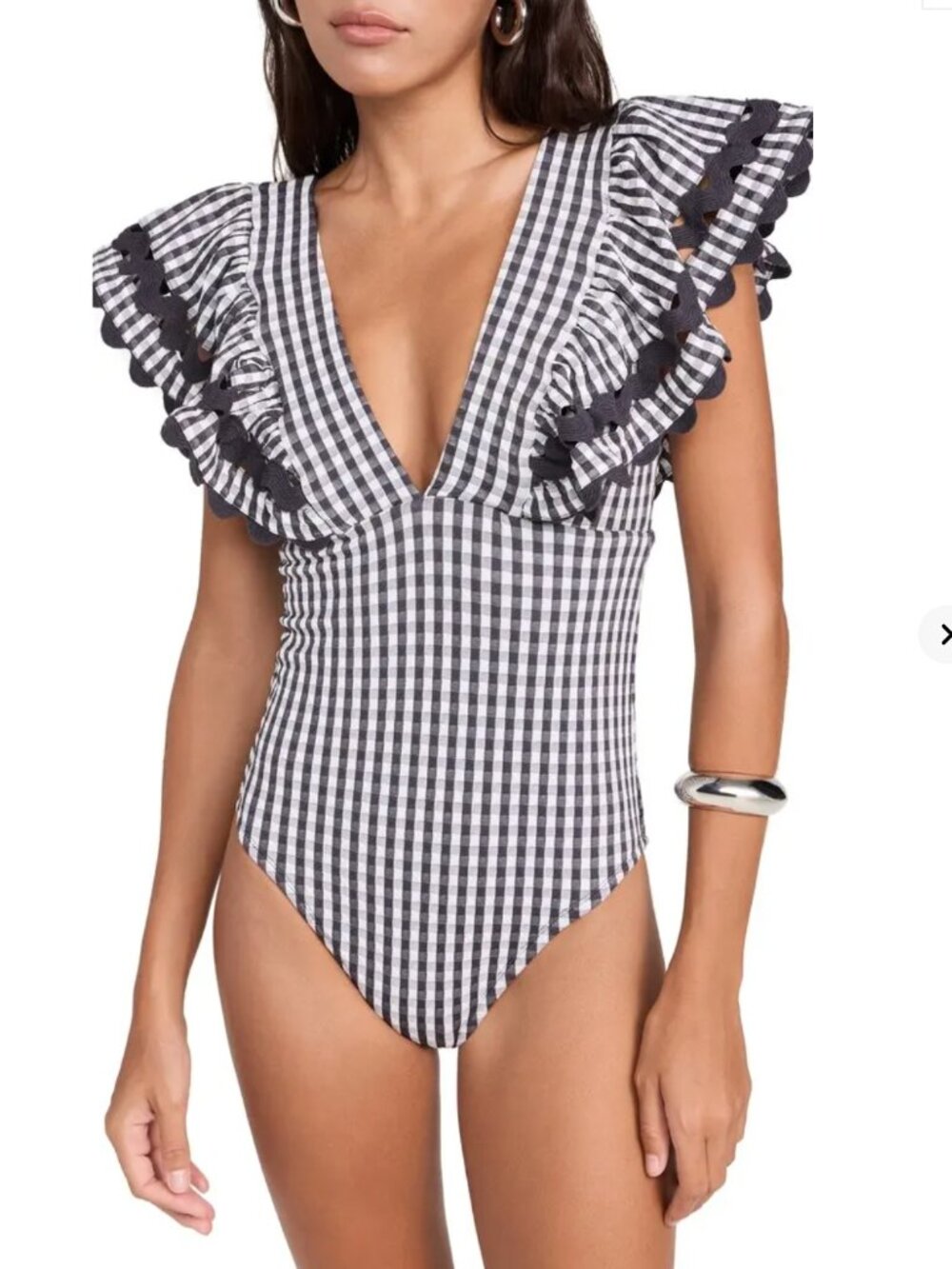 SEA New York Pucker Gingham One Piece Swimsuit Ruffle - Large